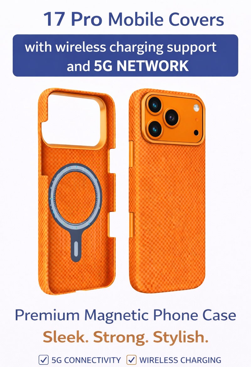 iPhone 17 Pro Mobile cover Aramid Carbon Fiber Case – Orange Woven Texture, Metallic Camera Bezel, Slim Magnetic Protective Cover, 5G Signal Friendly Phone Case - Image 1